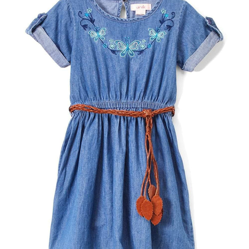 Girl Blue Chambray Dress - Light Chambray, Dark Chambray, Brown Leather Belt, 2-4 (1 Piece)