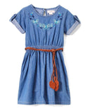Girl Blue Chambray Dress - Light Chambray, Dark Chambray, Brown Leather Belt, 2-4 (1 Piece)
