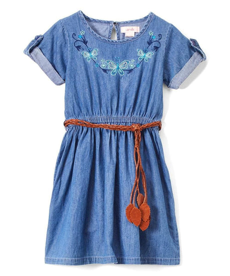 Girl Blue Chambray Dress - Light Chambray, Dark Chambray, Brown Leather Belt, 2-4 (1 Piece)