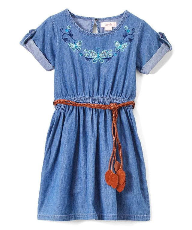 Girl Blue Chambray Dress - Light Chambray, Dark Chambray, Brown Leather Belt, 2-4 (1 Piece)