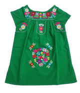 Traditional Mexican Girl Embroidered Dress - 100 Percent Cotton Fabric, Vibrant Embroidery, Knee Length, Multiple Colors, Sizes 2-8
