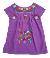 Traditional Mexican Girl Embroidered Dress - 100 Percent Cotton Fabric, Vibrant Embroidery, Knee Length, Multiple Colors, Sizes 2-8