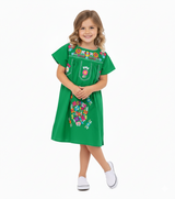 Traditional Mexican Girl Embroidered Dress - 100 Percent Cotton Fabric, Vibrant Embroidery, Knee Length, Multiple Colors, Sizes 2-8
