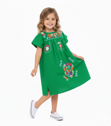 Traditional Mexican Girl Embroidered Dress - 100 Percent Cotton Fabric, Vibrant Embroidery, Knee Length, Multiple Colors, Sizes 2-8