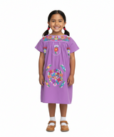 Traditional Mexican Girl Embroidered Dress - 100 Percent Cotton Fabric, Vibrant Embroidery, Knee Length, Multiple Colors, Sizes 2-8