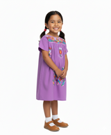 Traditional Mexican Girl Embroidered Dress - 100 Percent Cotton Fabric, Vibrant Embroidery, Knee Length, Multiple Colors, Sizes 2-8