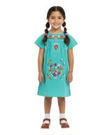 Traditional Mexican Girl Embroidered Dress - 100 Percent Cotton Fabric, Vibrant Embroidery, Knee Length, Multiple Colors, Sizes 2-8