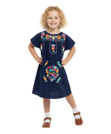 Traditional Mexican Girl Embroidered Dress - 100 Percent Cotton Fabric, Vibrant Embroidery, Knee Length, Multiple Colors, Sizes 2-8