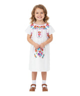 Traditional Mexican Girl Embroidered Dress - 100 Percent Cotton Fabric, Vibrant Embroidery, Knee Length, Multiple Colors, Sizes 2-8