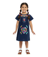Traditional Mexican Girl Embroidered Dress - 100 Percent Cotton Fabric, Vibrant Embroidery, Knee Length, Multiple Colors, Sizes 2-8