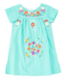 Traditional Mexican Girl Embroidered Dress - 100 Percent Cotton Fabric, Vibrant Embroidery, Knee Length, Multiple Colors, Sizes 2-8