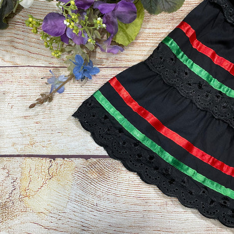 Traditional Mexican Cinco De Mayo Fiesta Dress Cotton Fabric - Black, Girls Dress, Sizes 2-14 (1 Piece)