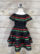 Traditional Mexican Cinco De Mayo Fiesta Dress Cotton Fabric - Black, Girls Dress, Sizes 2-14 (1 Piece)