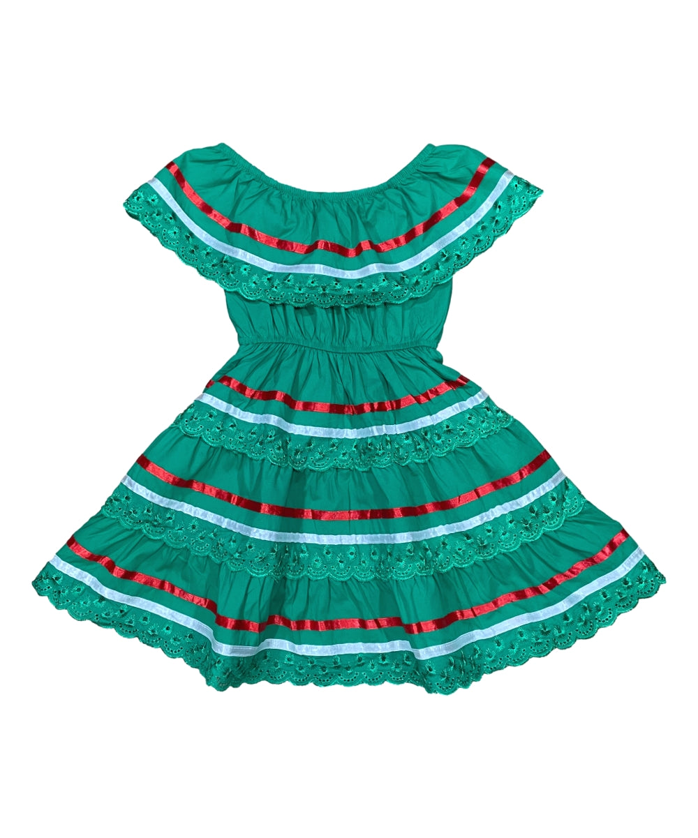 Traditional Mexican Cinco De Mayo Fiesta Dress - Green X, Girls Dress, Sizes 2-14 (1 Piece)
