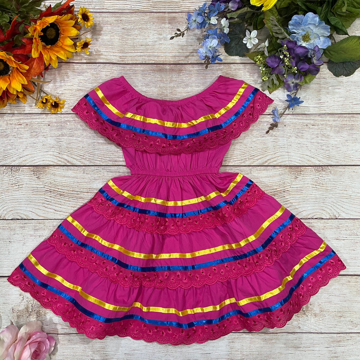Traditional Mexican Cinco De Mayo Fiesta Dress - Pink, Girls Dress (Sizes 2-14)
