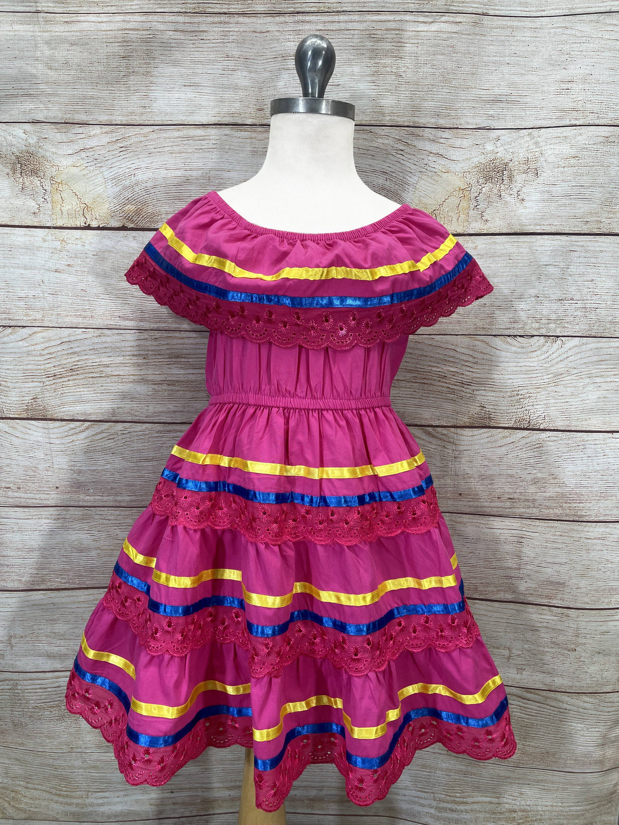 Traditional Mexican Cinco De Mayo Fiesta Dress - Pink, Girls Dress (Sizes 2-14)