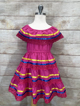 Traditional Mexican Cinco De Mayo Fiesta Dress - Pink, Girls Dress (Sizes 2-14)
