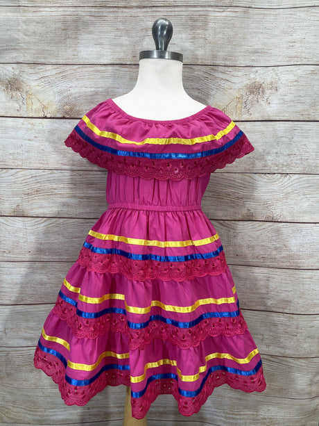 Traditional Mexican Cinco De Mayo Fiesta Dress - Pink, Girls Dress (Sizes 2-14)