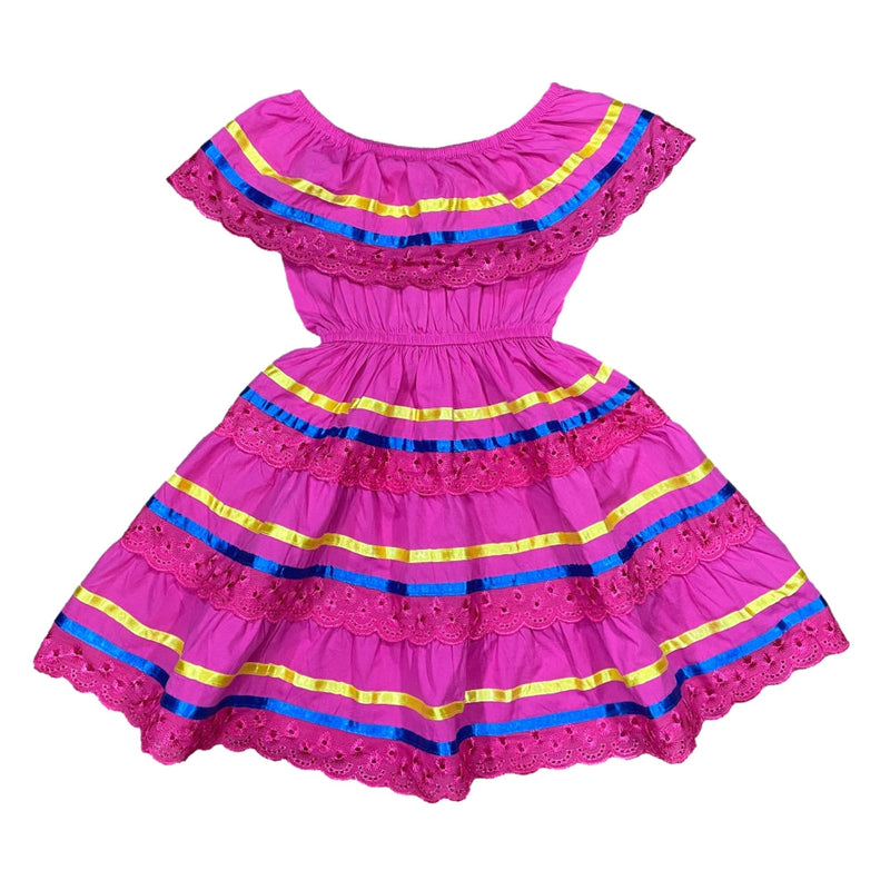 Traditional Mexican Cinco De Mayo Fiesta Dress - Pink, Girls Dress (Sizes 2-14)