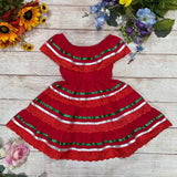 Girl's Red X Traditional Mexican Cinco De Mayo Fiesta Dress - Red, Traditional Mexican Style, Sizes 2-14 (1 Piece)