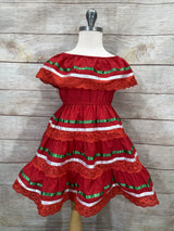 Girl's Red X Traditional Mexican Cinco De Mayo Fiesta Dress - Red, Traditional Mexican Style, Sizes 2-14 (1 Piece)