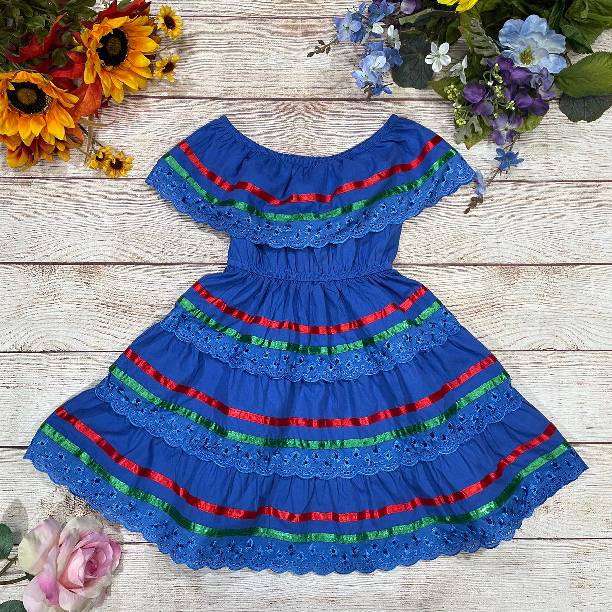 Royal X Traditional Mexican Fiesta Dress - Royal Blue, Cinco De Mayo Style, Sizes 2-14 (1 Piece)