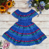 Royal X Traditional Mexican Fiesta Dress - Royal Blue, Cinco De Mayo Style, Sizes 2-14 (1 Piece)