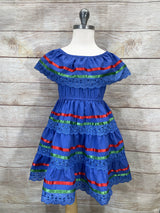 Royal X Traditional Mexican Fiesta Dress - Royal Blue, Cinco De Mayo Style, Sizes 2-14 (1 Piece)