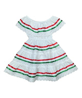 Girl's White Traditional Mexican Cinco De Mayo Fiesta Dress - White, Traditional Mexican Fiesta Style, Sizes 2-14 (1 Piece)