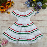 Girl's White Traditional Mexican Cinco De Mayo Fiesta Dress - White, Traditional Mexican Fiesta Style, Sizes 2-14 (1 Piece)