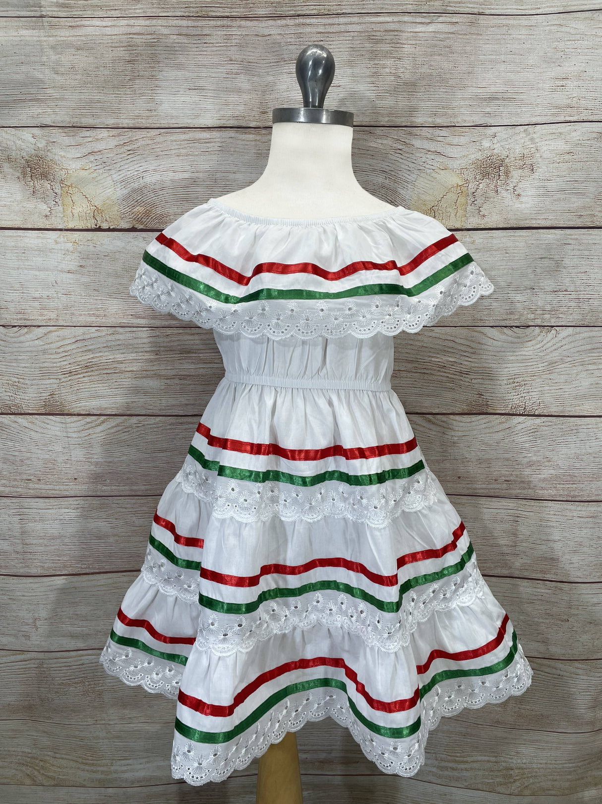 Girl's White Traditional Mexican Cinco De Mayo Fiesta Dress - White, Traditional Mexican Fiesta Style, Sizes 2-14 (1 Piece)