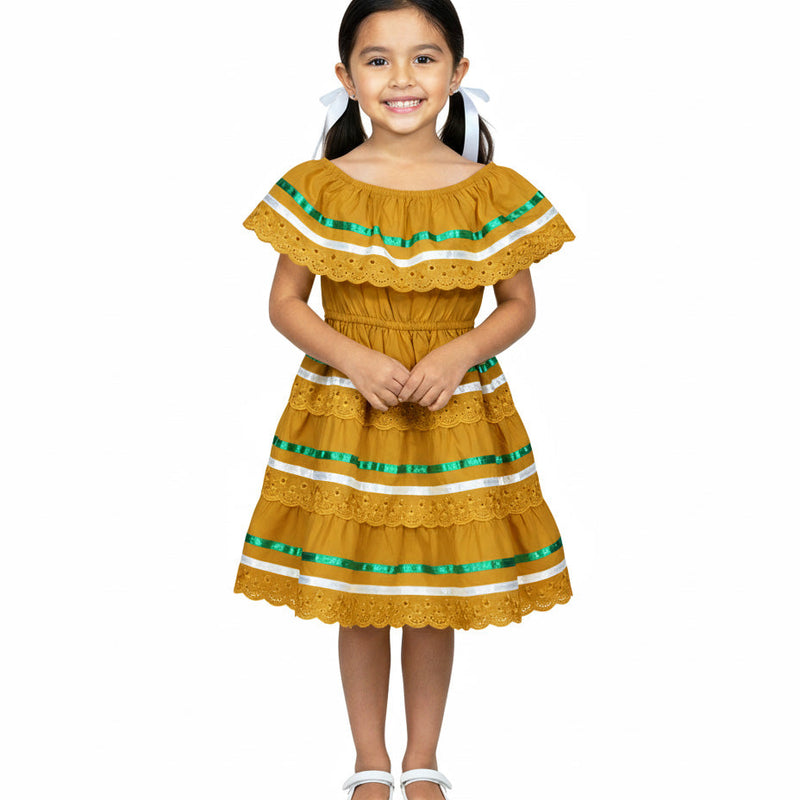 Honey Traditional Mexican Fiesta Dress - Honey, Traditional Mexican Style, Sizes 2-14 (1 Piece)