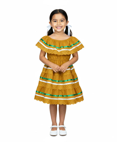 Honey Traditional Mexican Fiesta Dress - Honey, Traditional Mexican Style, Sizes 2-14 (1 Piece)