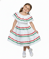 Girl's White Traditional Mexican Cinco De Mayo Fiesta Dress - White, Traditional Mexican Fiesta Style, Sizes 2-14 (1 Piece)