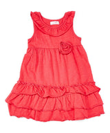 Girl Ruffle Dress With Flower Cotton Blend Fabric - Coral, Fuchsia, Periwrinkle, Mint, Ruffle, 2-8 (1 Piece)