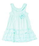 Girl Ruffle Dress With Flower Cotton Blend Fabric - Coral, Fuchsia, Periwrinkle, Mint, Ruffle, 2-8 (1 Piece)