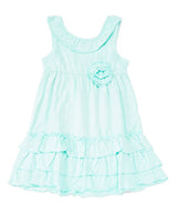 Girl Ruffle Dress With Flower Cotton Blend Fabric - Coral, Fuchsia, Periwrinkle, Mint, Ruffle, 2-8 (1 Piece)