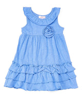 Girl Ruffle Dress With Flower Cotton Blend Fabric - Coral, Fuchsia, Periwrinkle, Mint, Ruffle, 2-8 (1 Piece)