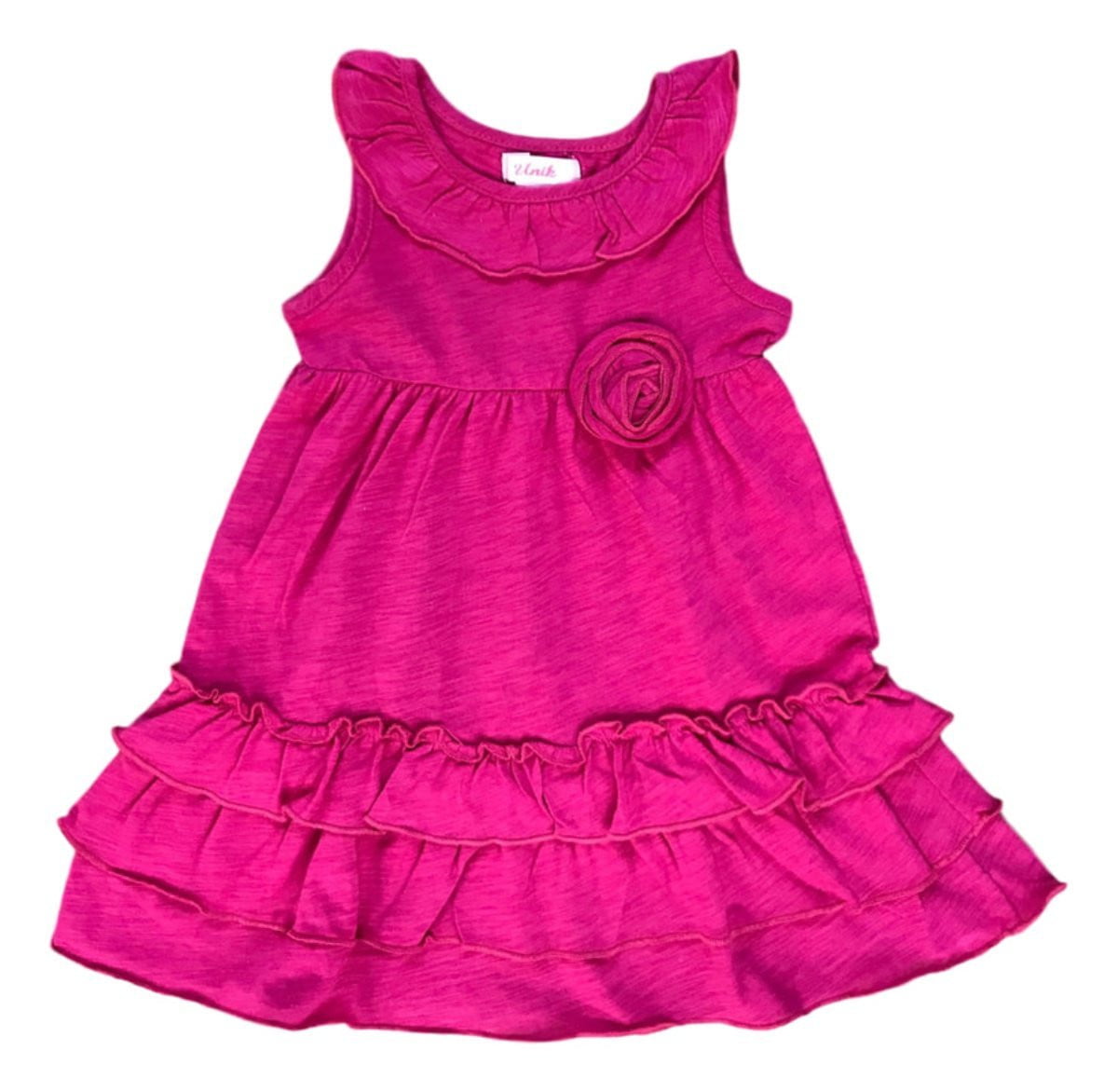 Girl Ruffle Dress With Flower Cotton Blend Fabric - Coral, Fuchsia, Periwrinkle, Mint, Ruffle, 2-8 (1 Piece)