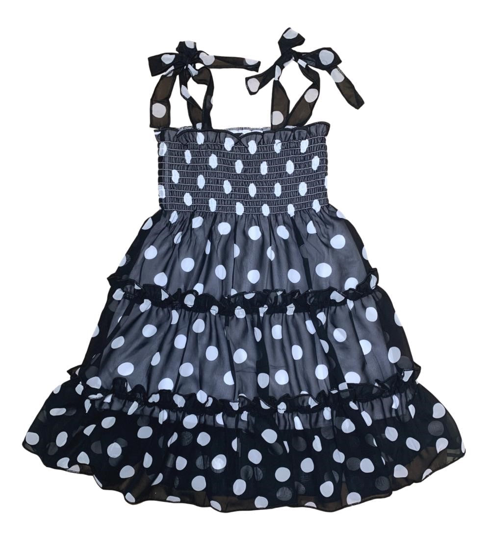 Girl Chiffon Dress Polka Dots A - Chiffon Fabric, Polka Dots, Purple, Black, Mint, 5-14 (1 Piece)