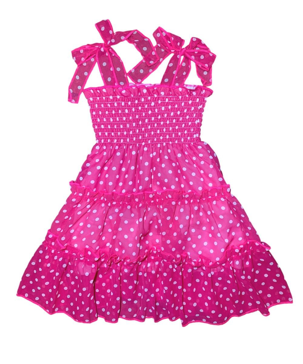 Girl Chiffon Dress Chiffon Fabric - Polka Dots B, Mint, Pink, Purple, Red, 2-8 (1 Piece)
