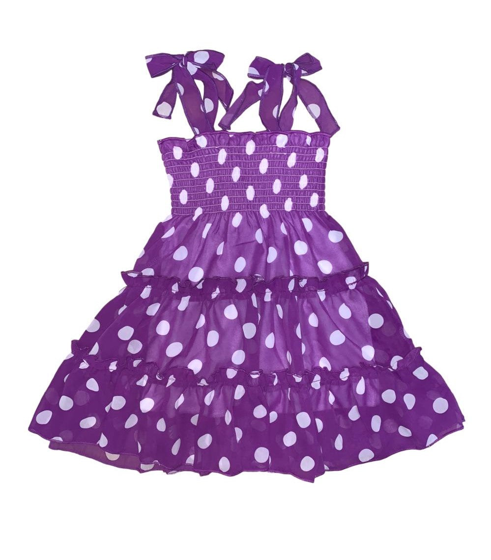 Girl Chiffon Dress Polka Dots A - Chiffon Fabric, Polka Dots, Purple, Black, Mint, 5-14 (1 Piece)