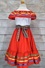 Unik Girl's Fancy Traditional Mexican Cinco De Mayo Fiesta Dress - Colorful Embroidered Fiesta Dress, Size 4-14 (1 Piece)