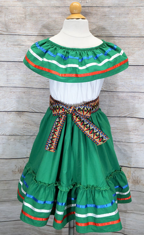 Unik Girl's Fancy Traditional Mexican Cinco De Mayo Fiesta Dress - Colorful Embroidered Fiesta Dress, Size 4-14 (1 Piece)