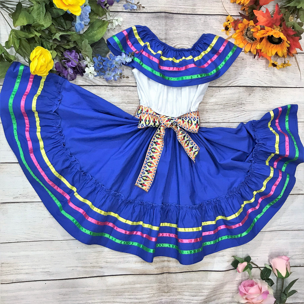 Unik Girl's Fancy Traditional Mexican Cinco De Mayo Fiesta Dress - Colorful Embroidered Fiesta Dress, Size 4-14 (1 Piece)