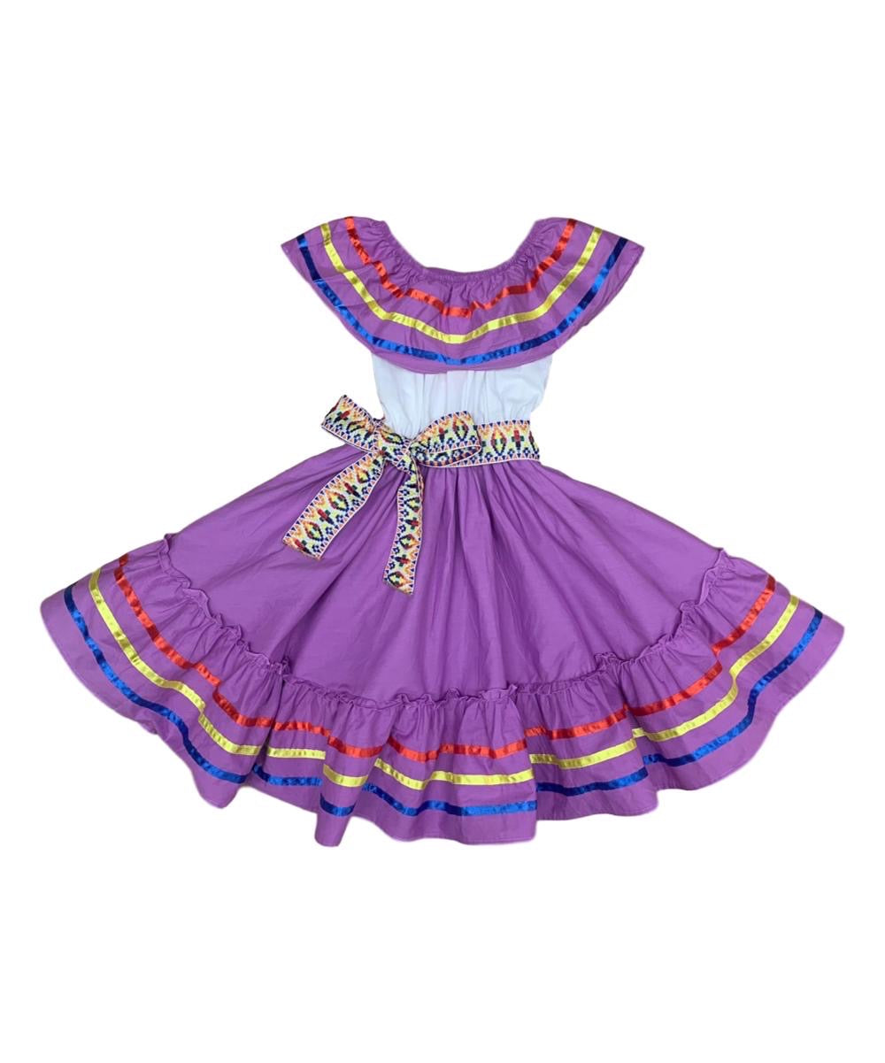 Unik Girl's Fancy Traditional Mexican Cinco De Mayo Fiesta Dress - Colorful Embroidered Fiesta Dress, Size 4-14 (1 Piece)