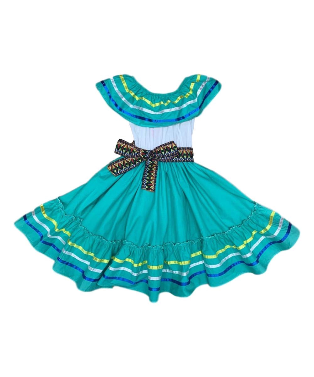 Unik Girl's Fancy Traditional Mexican Cinco De Mayo Fiesta Dress - Colorful Embroidered Fiesta Dress, Size 4-14 (1 Piece)