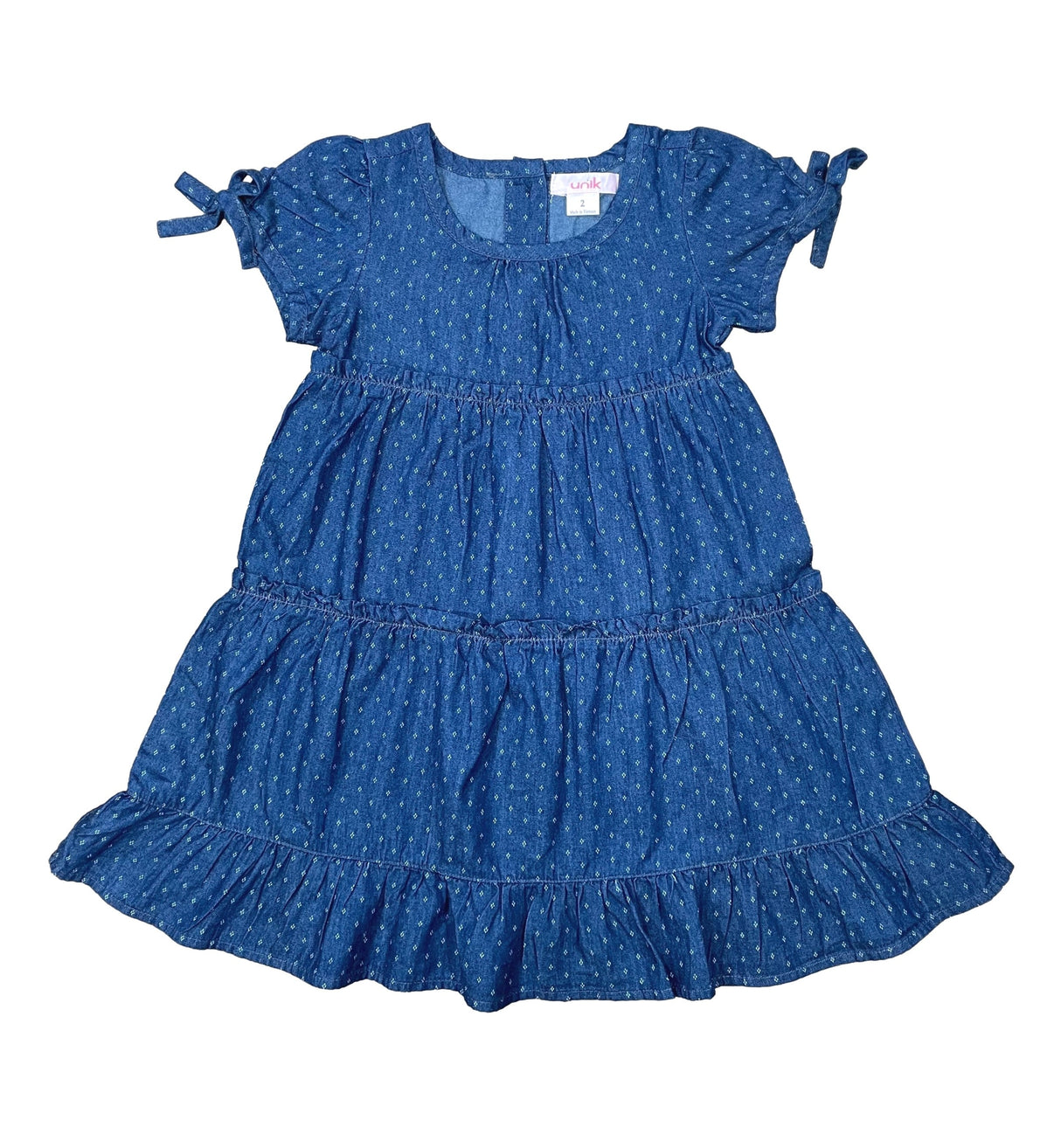 Girl Denim Dress 100 Percent Cotton Fabric - Polka Dots, Chambray, Leaf, Diamond, Floral, Colorful Pattern, Sizes 2-8 (1 Piece)