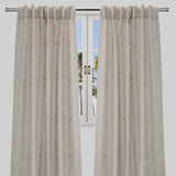 Bailey Curtain Panels Polyester Fabric - Embroidered Geometric Pattern, Beige, 54" X 96", Rod Pocket (Sold By The Pair)