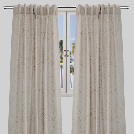 Bailey Curtain Panels Polyester Fabric - Embroidered Geometric Pattern, Beige, 54" X 96", Rod Pocket (Sold By The Pair)